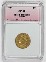 1834 $5.00 CLASSIC GOLD