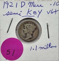 1921D Mercury Dime Semi Key Date VG