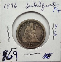 1876 Seated Quarter Full Liberty F+