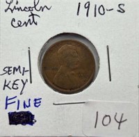 1910S Lincoln Cent Semi Key F
