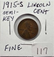 1915S Lincoln Cent Semi Key F