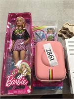 (2) Barbie dolls & kids camera case