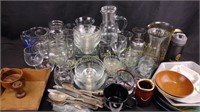 Assortment of glass vases, glass pitcher, glass