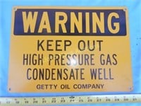 Getty Oil Co. Enamel Metal Gas Well Sign