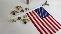 Small American flag, eagle flag pole toppers, one