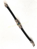 Sterling & rope bracelet with blue stone & 14k
