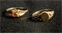2 10k gold baby rings, 2.1 grams