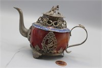 Chinese Red Jade, Copper & Cloisonne Teapot