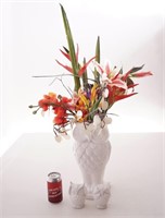 Vase hibou avec fleurs artificielles et 2 bébés