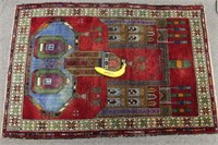 Vtg. Persian 4.3' x 2.8' Pictorial Wool Prayer Rug
