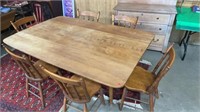 Drop-leaf Dining Table w/ 6 Plank Chairs