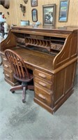 Antique Oak S-Roll Top Desk & Office Chair