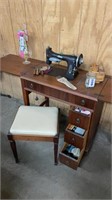 White Rotary Sewing Machine, Stand & Accessories
