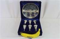 8 Pcs. Vintage Silverplate Tray & Cordial Glasses