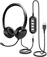 New - USB Headset with Microphone, 3.5mm Computer