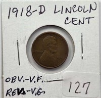 1918D Lincoln Cent OBV VF Rev VG