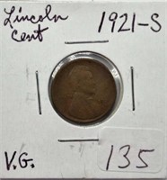 1921S Lincoln Cent VG