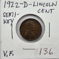 1922D Lincoln Cent Semi Key VF