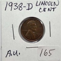 1938D Lincoln Cent AU