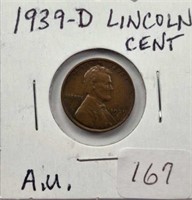 1939D Lincoln Cent AU
