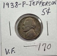1938P Jefferson Nickel VF