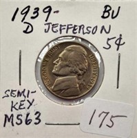 1939D Jefferson Nickel MS63 Semi Key