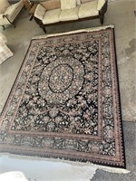 9'1" W X 12' BLACK AND PINK TONE RUG VERY CLEAN