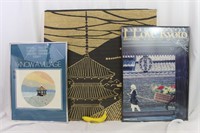 3 Japanese Travel Posters, Fabric Wall Piece