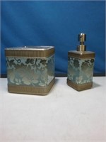 Two-piece bathroom set soap dispenser and tissue