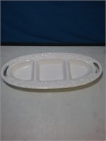 Three section white oval divided serving dish