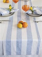 SOLINOHOME SKYBLUE STRIPE LINEN TABLE RUNNER 14X36