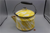 Vintage Yellow Swirl Enamelware Kettle