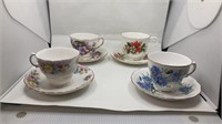 4 Fine Bone China Cups & Saucers Made In England