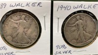 1939 & 1940 WALKER SILVER HALF DOLLARS