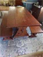 Wood Dining Table with 2 Benches