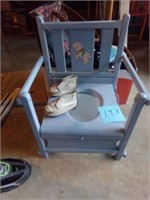Vintage Potty Chair and Leather Baby Shoes