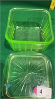 Vintage Uranium Glass Ribbed Refrigerator Dish