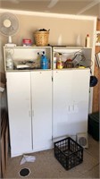 White storage cabinets and contents