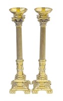 Monumental Cast Brass Corinthian Candlesticks
