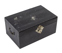 Black Leather Wrapped Hinged Lid Trunk
