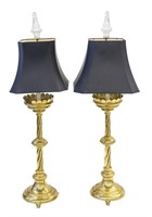 Monumental Brass Neoclassical Candlestick Lamps