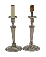 Silver on Copper Sheridan Style Candlestick Lamps