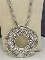 Silver Tone Modern Pendant Necklace