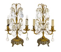 Baccarat (Attribution) Brass Candlestick Lamps