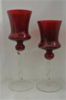 Ruby Glass Candle Holders
