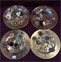 Four Trays Of Estate Costume Jewelry Brooches