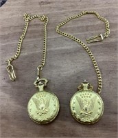 Pair Of Newer Matching Gold Tone Pocket Watches