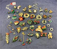 Large Lot Of Vintage Christmas Pins/Misc