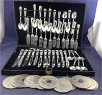 Rogers Silverplate Service For 12 + 11 Coasters