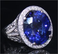 14k Gold 11.85 ct Oval Sapphire & Diamond Ring